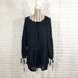 Honey Belle Black Boho Dress Crochet Lace Accents Size Small